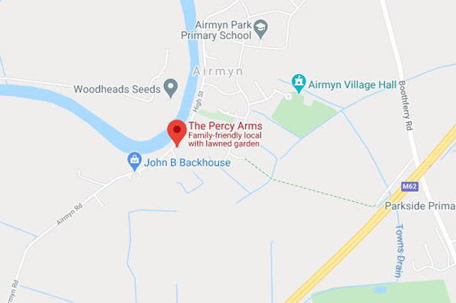 Googhle location map showing the Percy Arms at Airmyn near Goole - pub and family restaurant